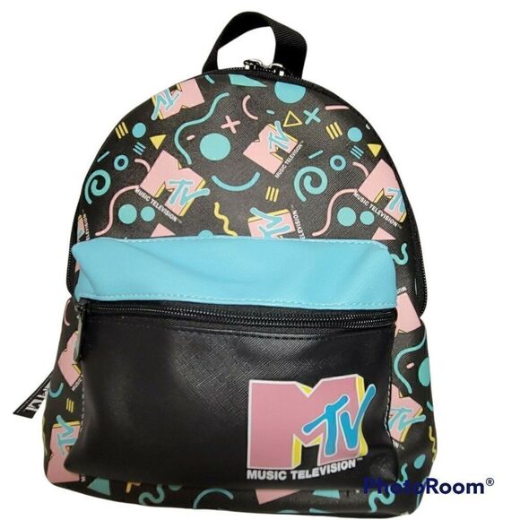 ‎MTV Music Television Mini Backpack w/Zip Pocket Black Multi 10.5\